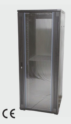 27U 600W x 600D Front Glass & Rear Perforated Metal Door Floor Standing Cabinet